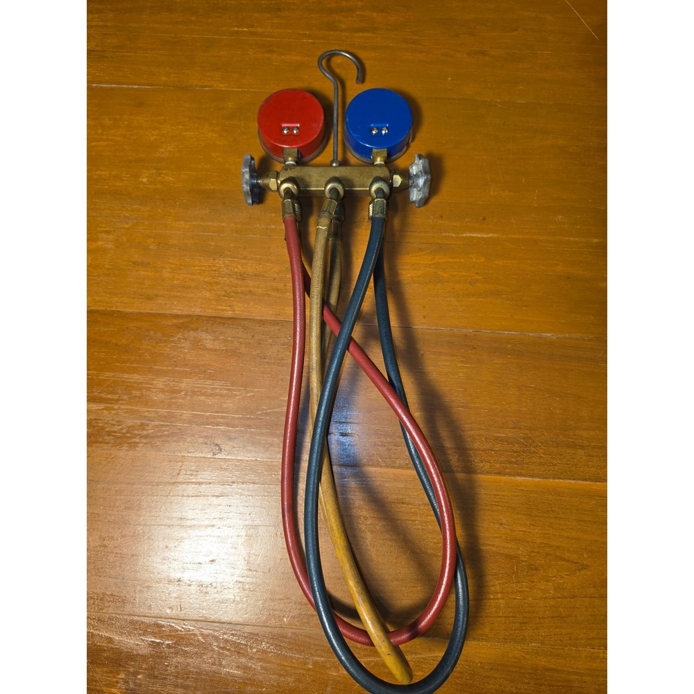 Yellow Jacket Ritchie HVAC Manifold Gauge Set R-12 R-22 R-502 Brass Body Hoses - Picture 4 of 4